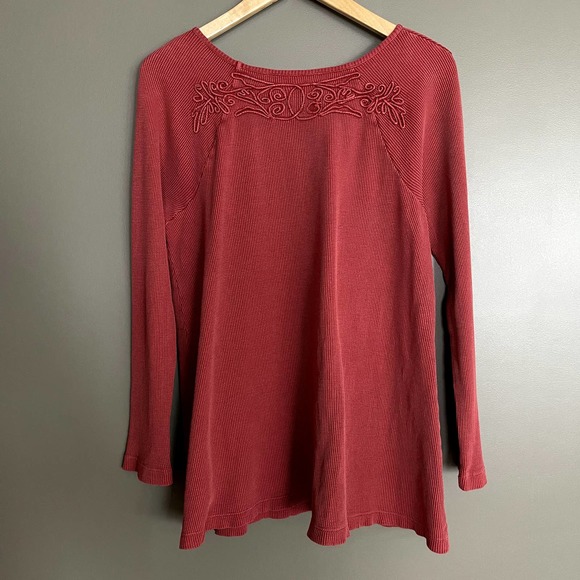 Soft Surroundings Camden Thermal Long Sleeve Top Size Small Embroidered Rust Red - Picture 13 of 13